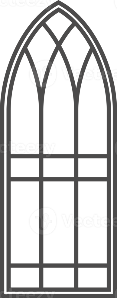 Gothic window outline. Silhouette of vintage stained glass church frame. Element of traditional European architecture png