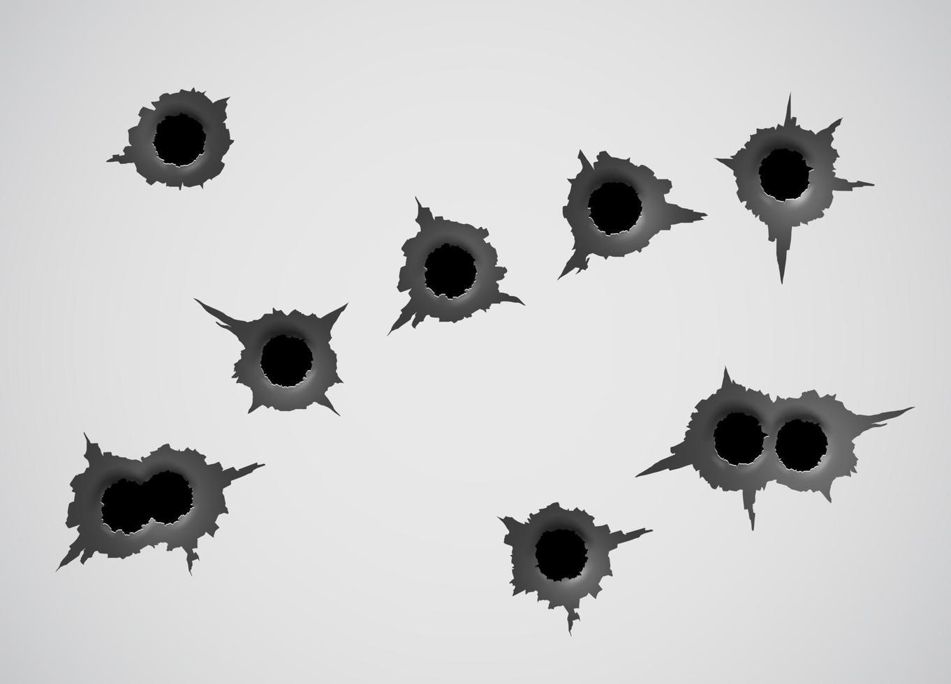 Bullet hole template. Damage and cracks on surface from bullet. vector illustration