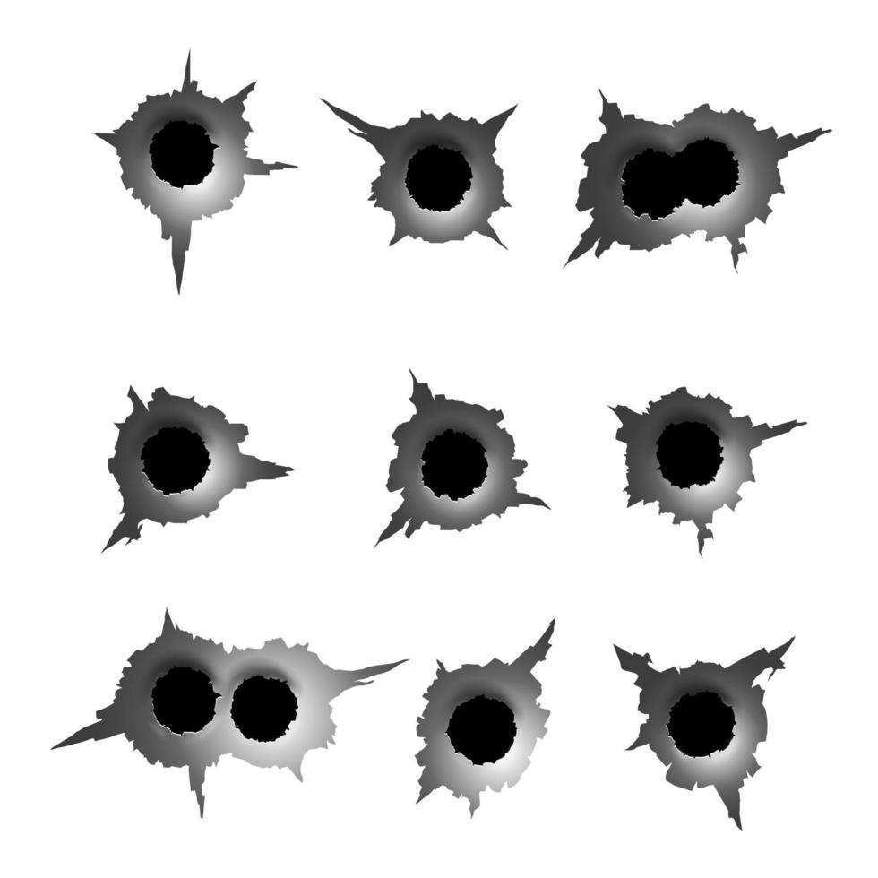 bala agujero. dañar y grietas en superficie desde bala. vector ilustración aislado en blanco antecedentes