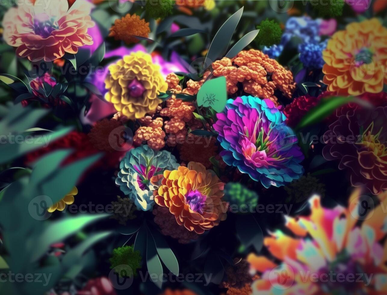beautiful fantasy vintage wallpaper botanical flower bunch,vintage motif for floral print digital background.. photo