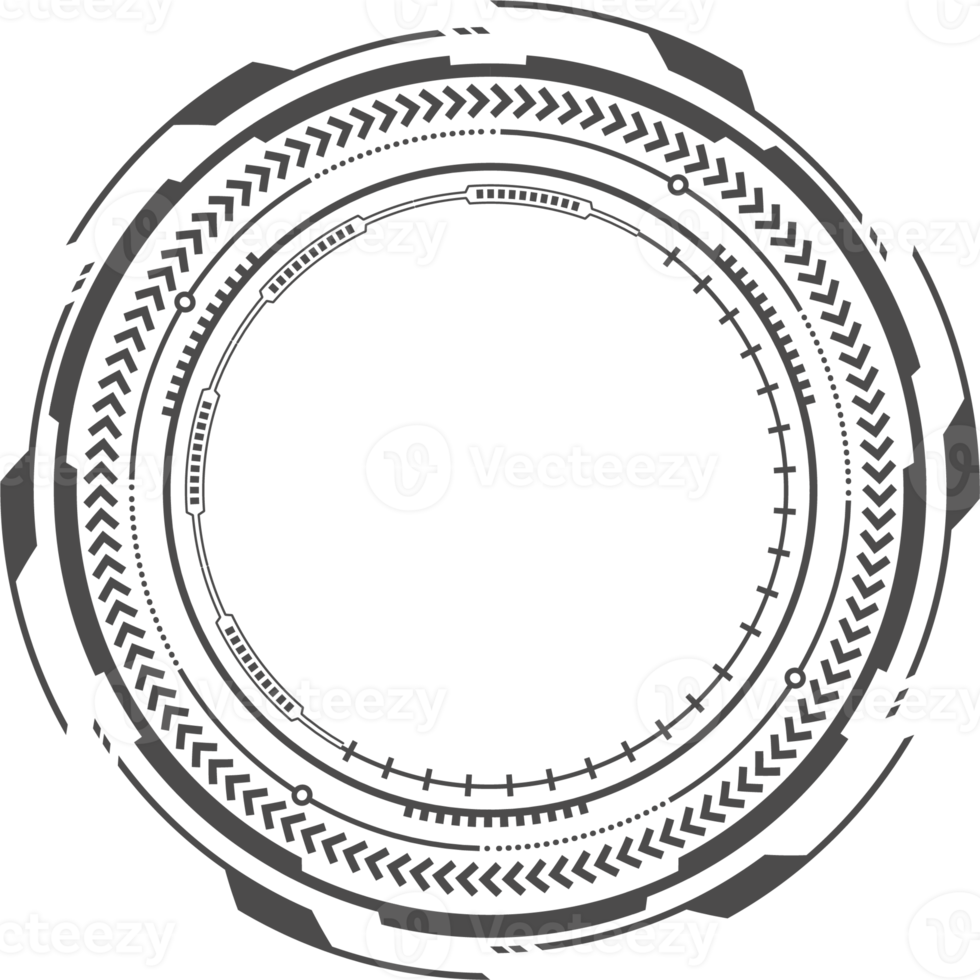HUD futuristic element. Abstract optical aim. Circle geometric shape for virtual interface and games. Camera viewfinder for sniper weapon png