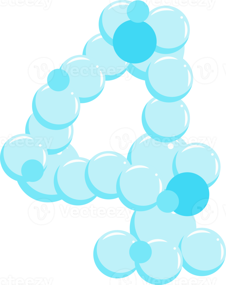 sapone bolla numero 4. quattro acqua schiuma figura. cartone animato font png