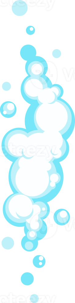 Cartoon soap foam with bubbles. Light blue suds of bath, shampoo, shaving, mousse png