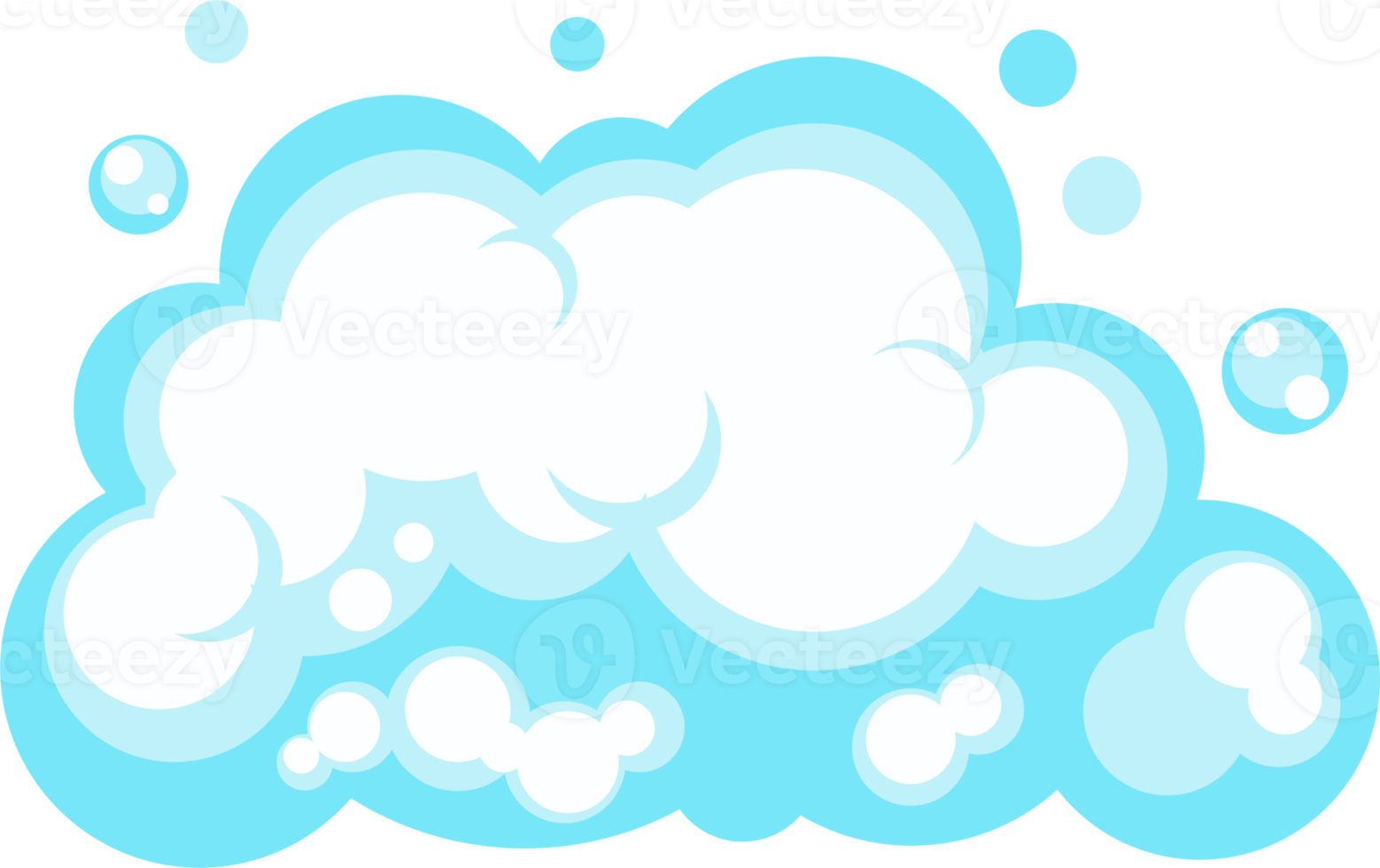 Cartoon soap foam with bubbles. Light blue suds of bath, shampoo, shaving, mousse png