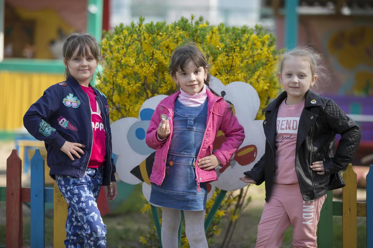 . Three girls girlfriends from kindergarten. photo