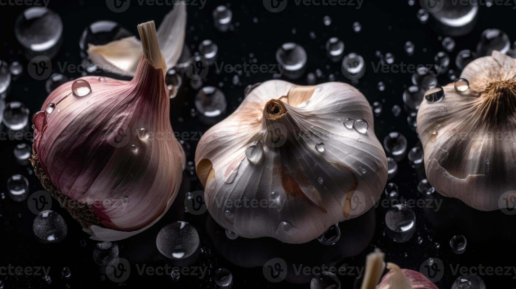 Garlic seamless background visible drops of water close up photo