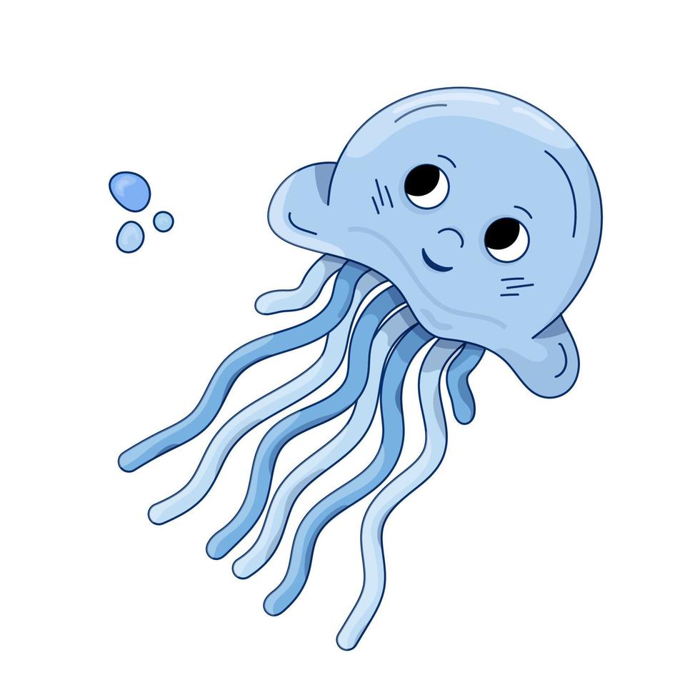 Medusa azul dibujos animados vector ilustración con aire burbuja. aislado Oceano animal. marina tema.