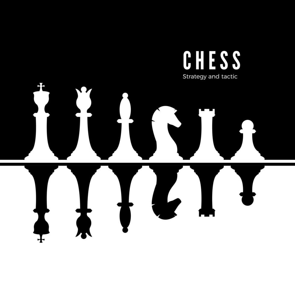 Black and white chessmen set. Chess strategy and tactic. Vector illustration