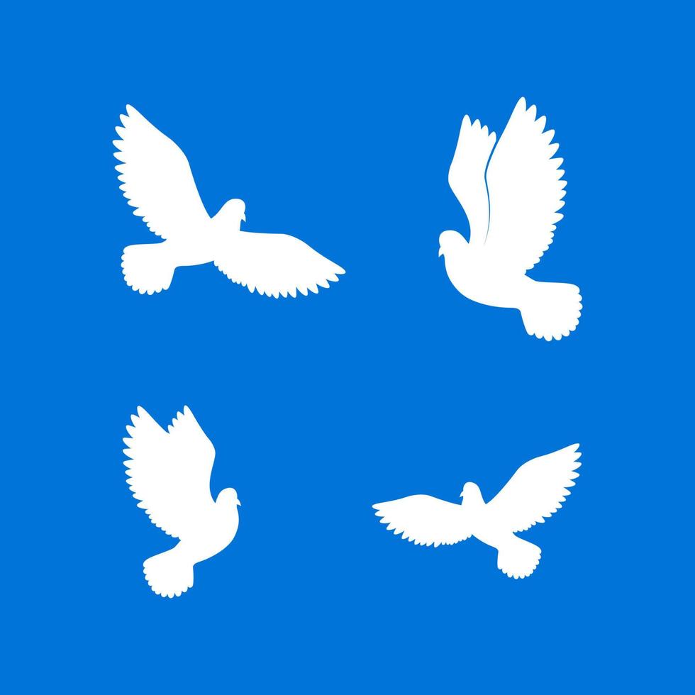 Dove. White free birds in sky. Paper pigeons silhouette. Vector illustration