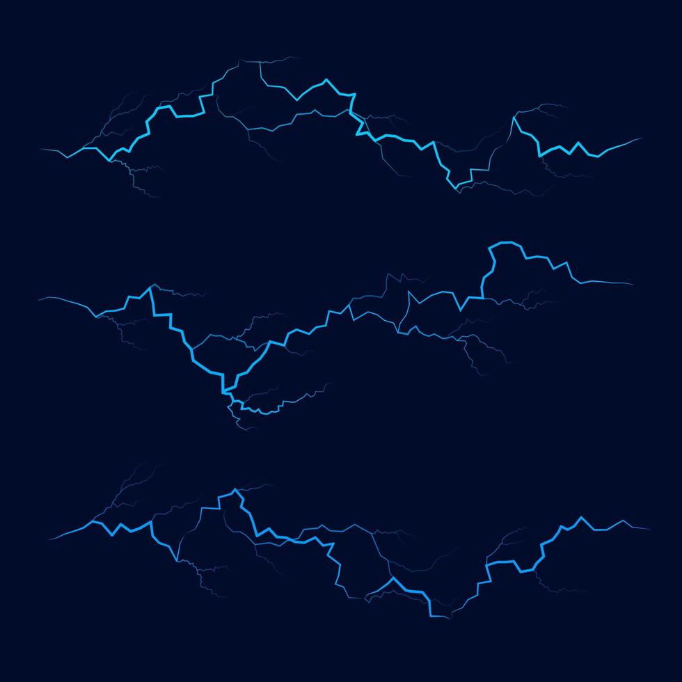 Set of Lightnings. Thunderbolt effect. Bright power electrical strike. isolated vector