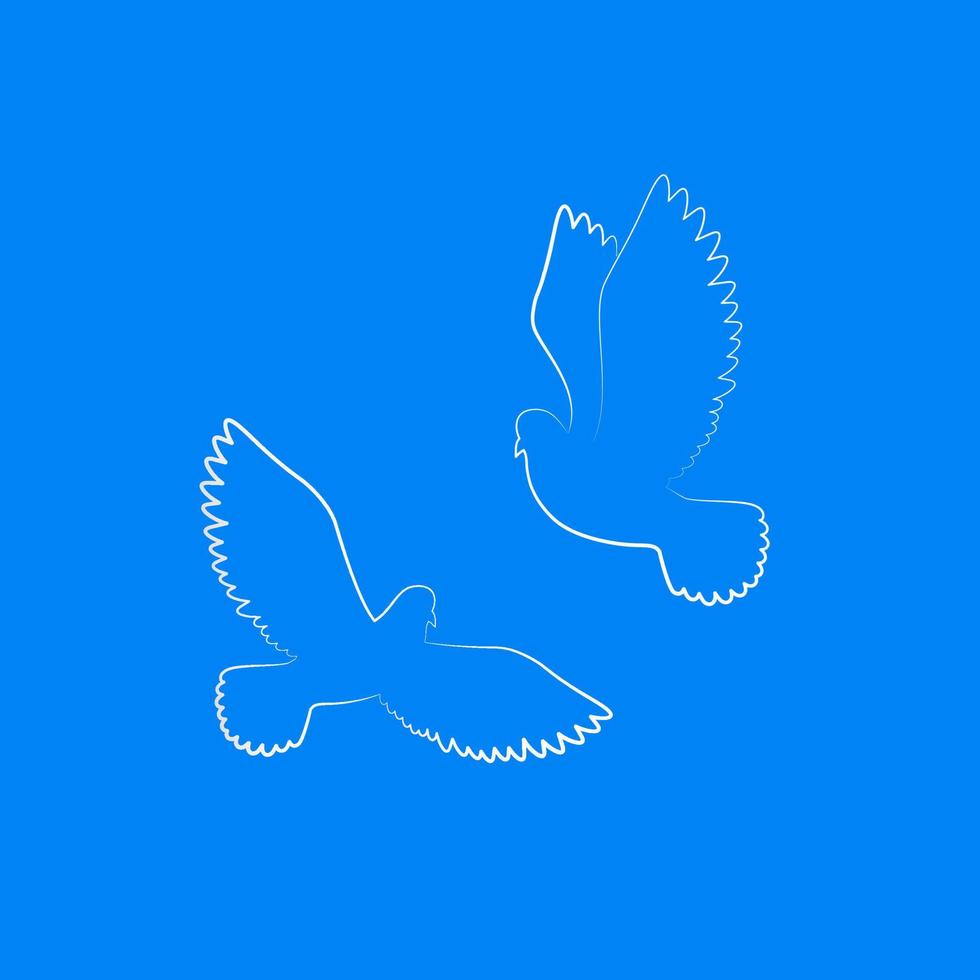 Couple of dove silhouette. White free birds in sky. pigeons. Vector illustration