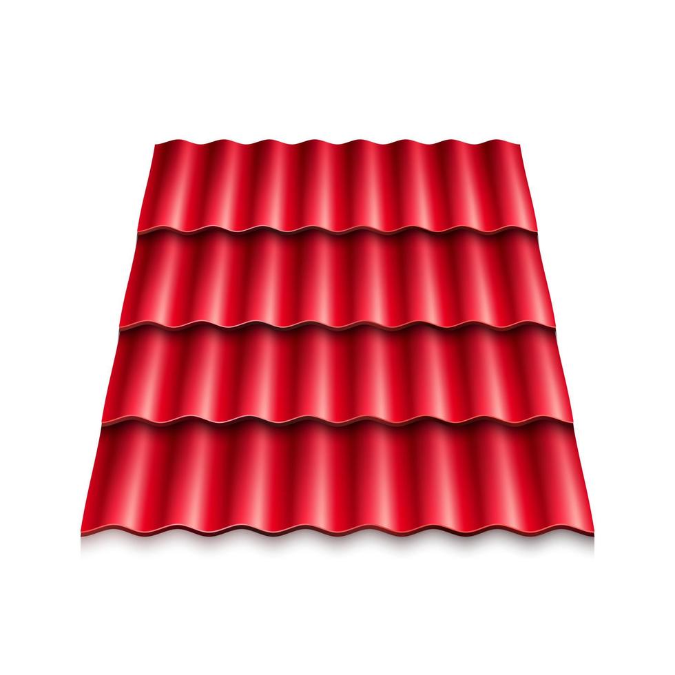 Red corrugated roof tile. Modern roof coverings. Vector illustration isolated on white background