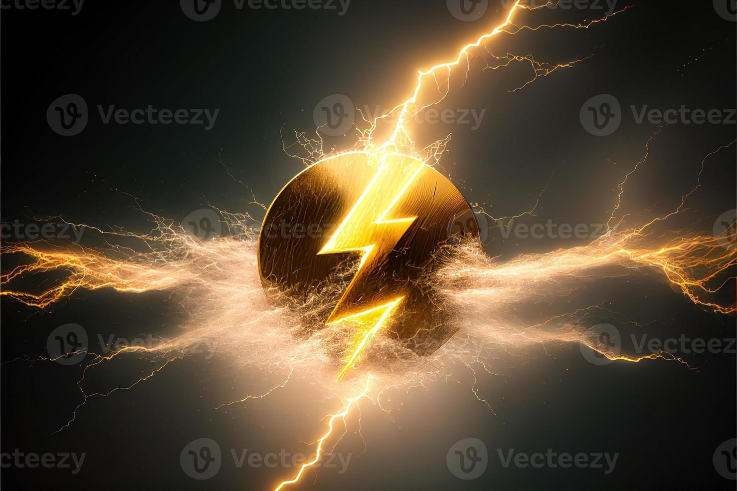 Gold coin hit by lightning bolt as crypto crash concept photo