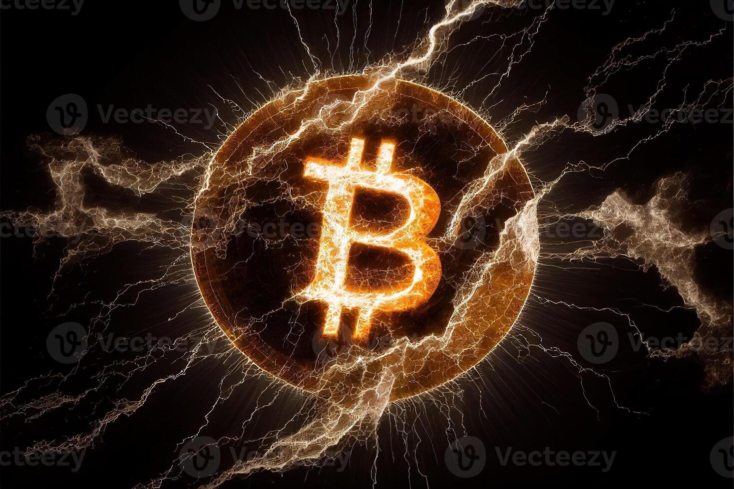 Bitcoin hit by lightning bolt as crypto crash concept mage photo