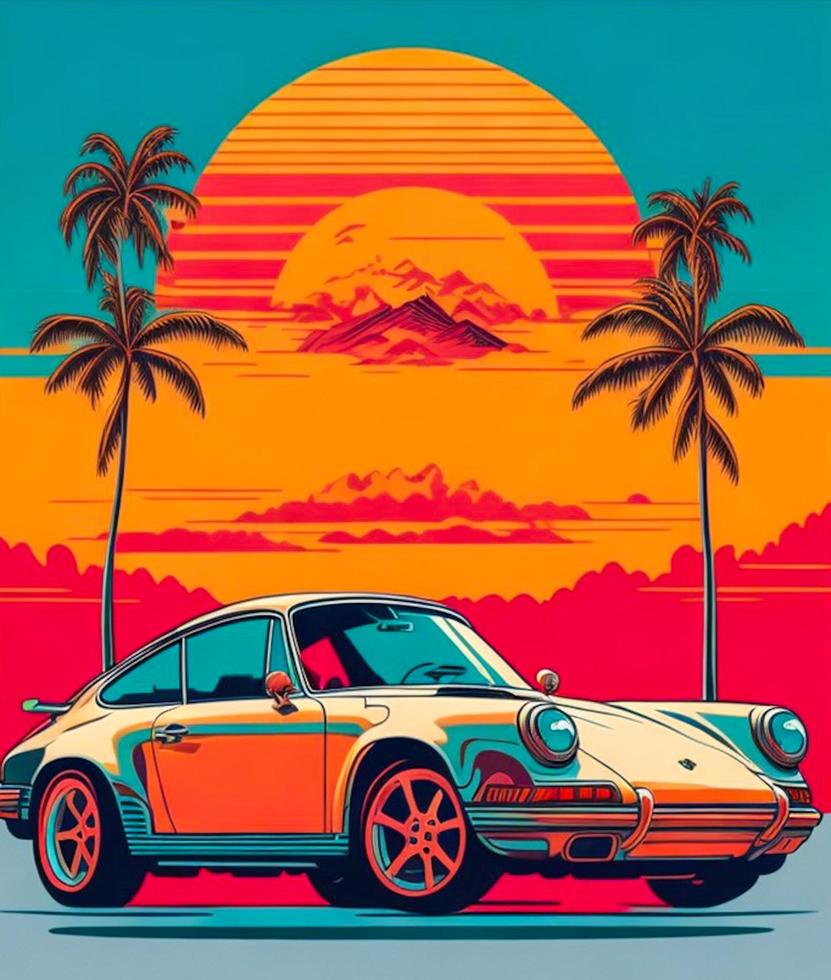 ilustración de estilo de vector retro de coche clásico vintage foto