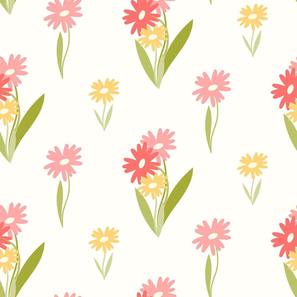 Seamless pattern of hand drawn wild flowers on isolated background. Design for springtime, Mothers day, Easter celebration, scrapbooking, nursery decor, home decor, paper crafts. vector