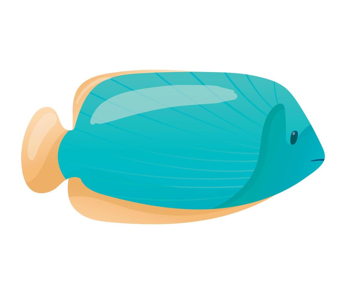 Vector isolated Cartoon bright fish with blue scales and orange fins.