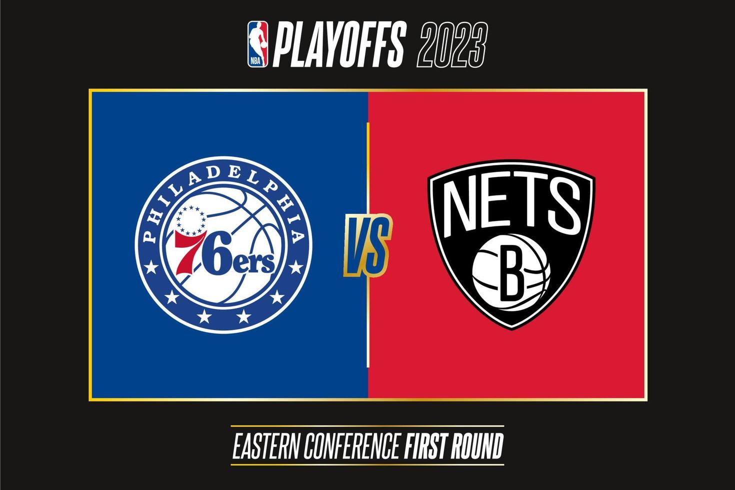 Philadelphia 76ers vs Brooklyn Nets, 2023 NBA playoffs. Tournament of the National Basketball Associations 2022-23 season. Tbilisi, Georgia - April 14, 2023. vector