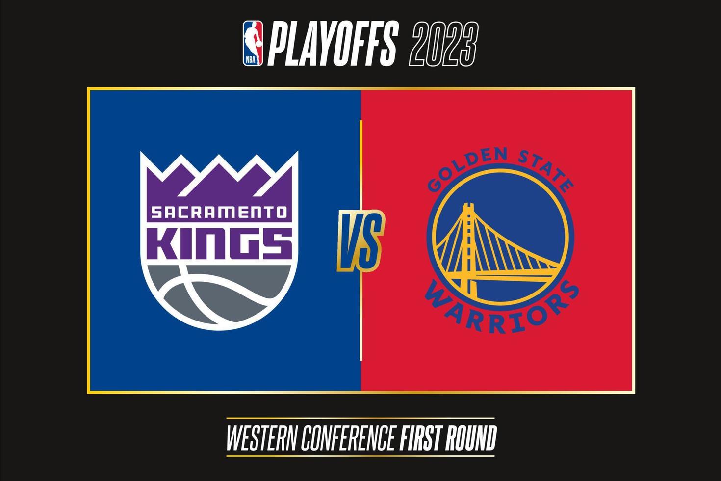 Sacramento Kings vs Golden State Warriors, 2023 NBA playoffs. Tournament of the National Basketball Associations 2022-23 season. Tbilisi, Georgia - April 14, 2023. vector