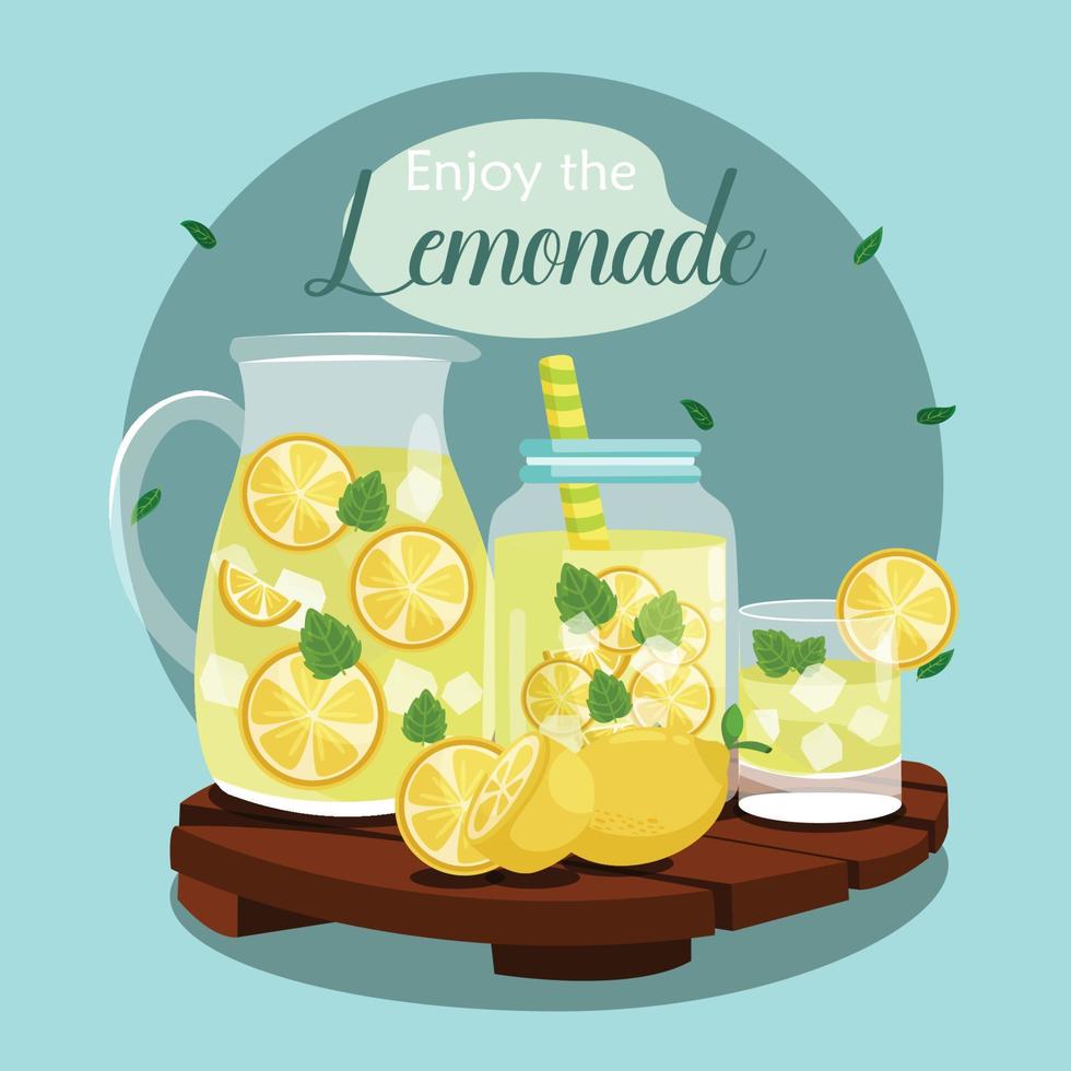 Lemonade jug jar glass summer landscape illustration vector