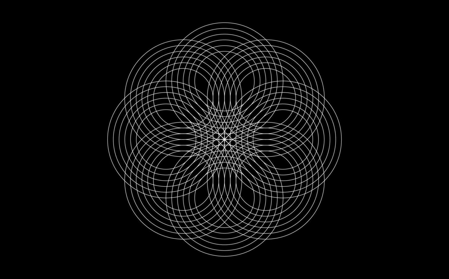 Design mandala of Sacred Geometry. Round geometric arabesque, Oriental ornament. Abstract flower symbol, vector template for web and print isolated on black background