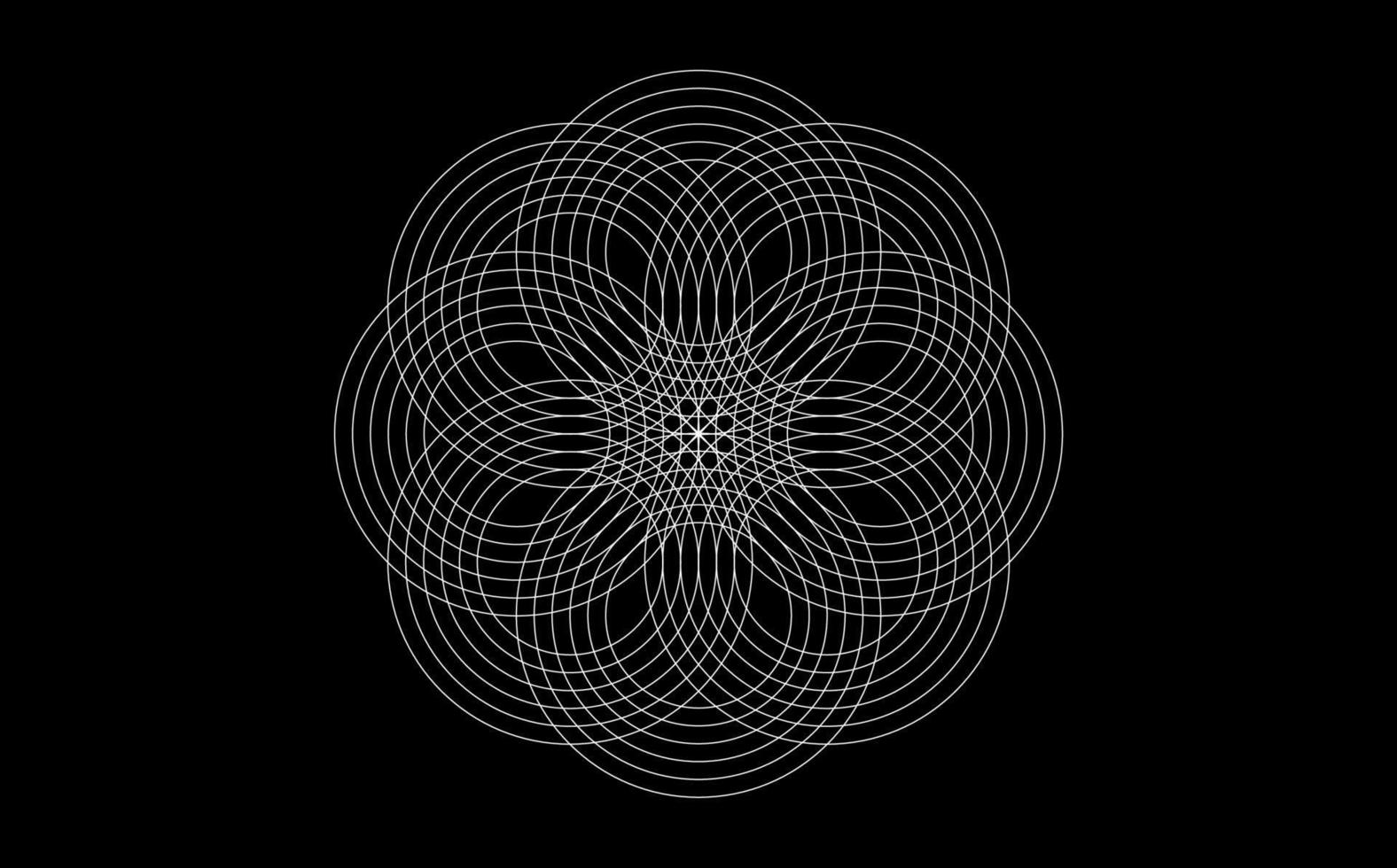 Design mandala of Sacred Geometry. Round geometric arabesque, Oriental ornament. Abstract flower symbol, vector template for web and print isolated on black background