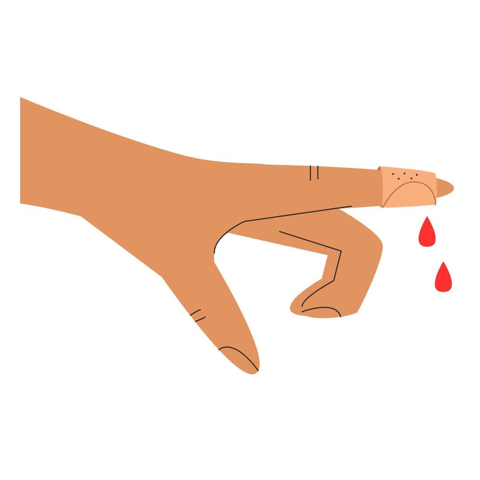 Finger Blood. Finger In Plaster. Bleeding. Vector Stock Illustration Isolated On White Background