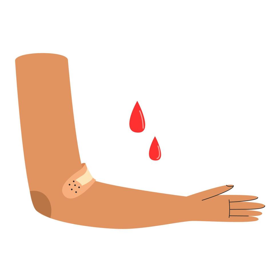 Blood From A Vein. Plaster On The Hand. Blood Test. Blood Donor. Bleeding. Vector Stock Illustration Isolated On White Background