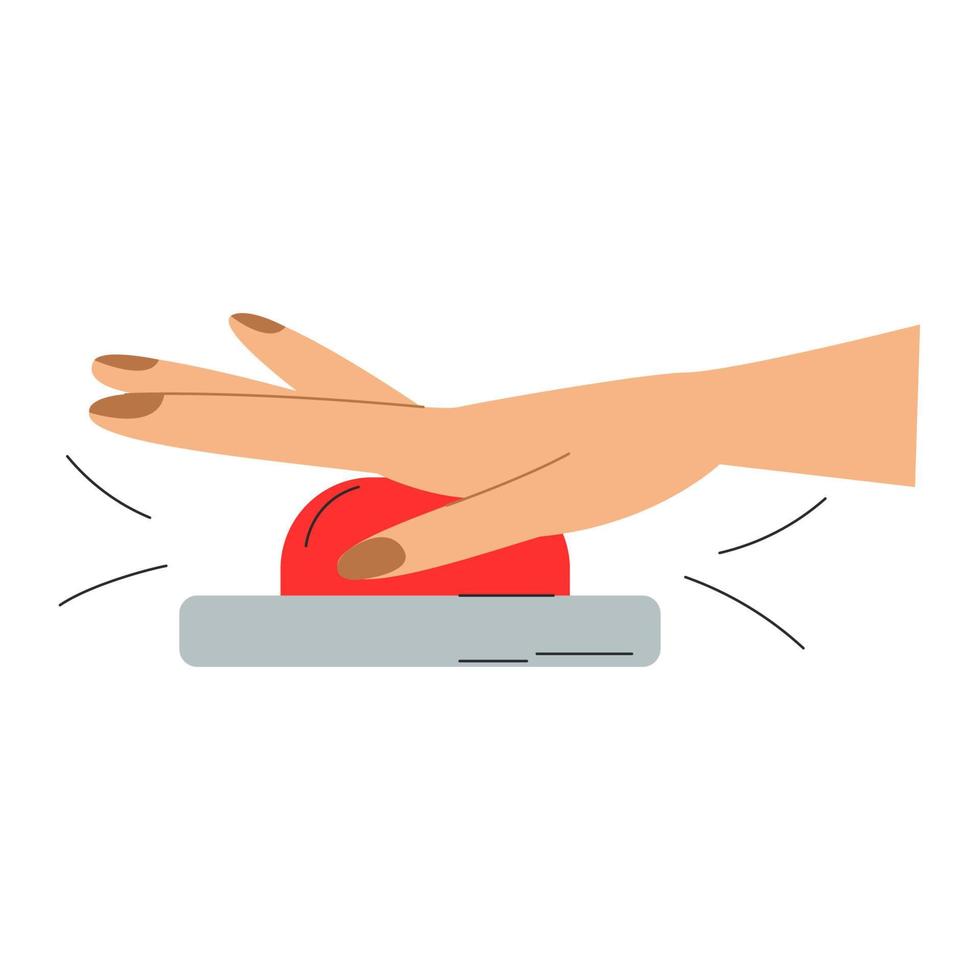 Hand Press Red Button. Vector Stock Illustration Isolated On White Background