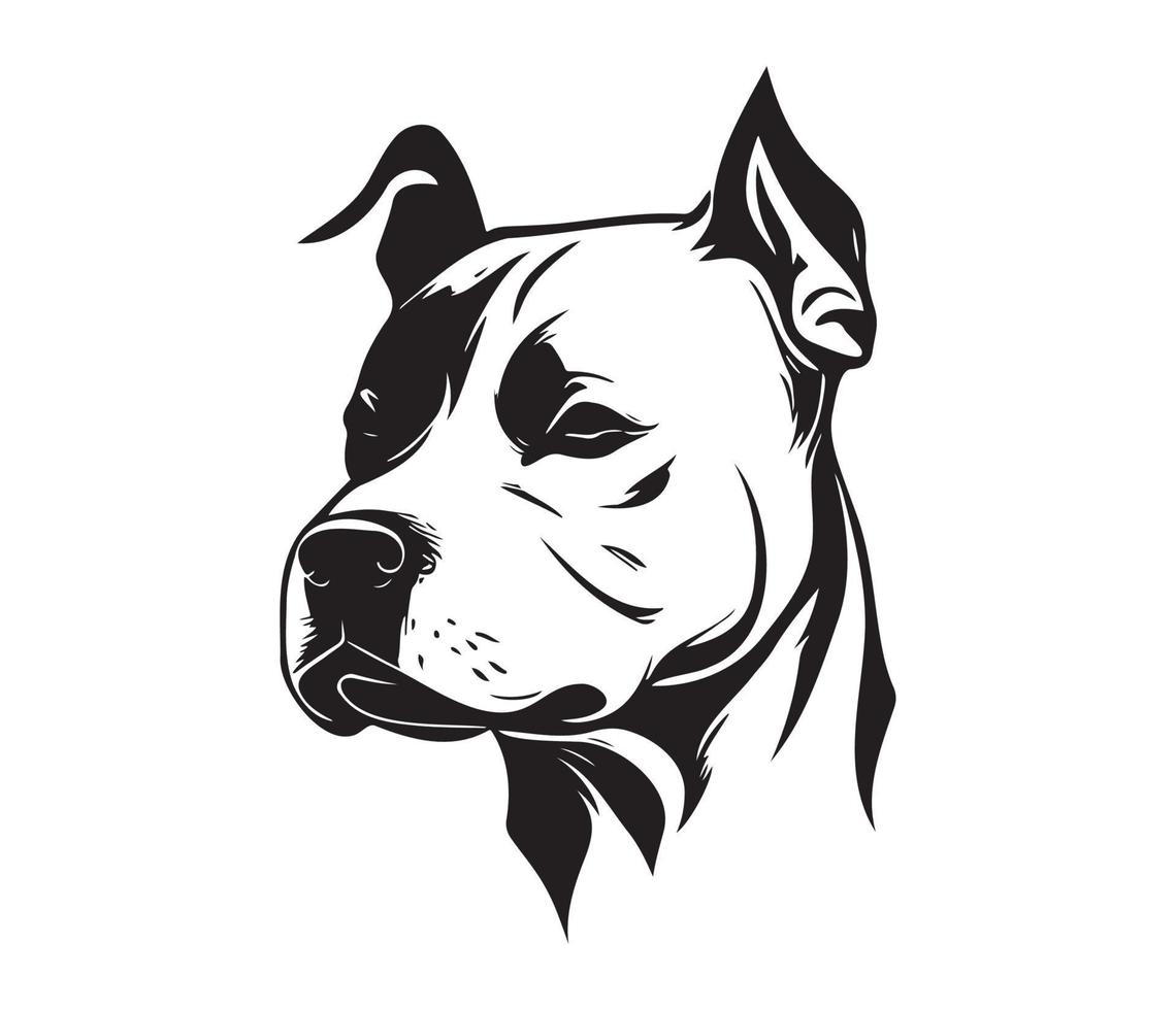 American pit bull terrier Face, Silhouettes Dog Face, black and white American pit bull terrier vector