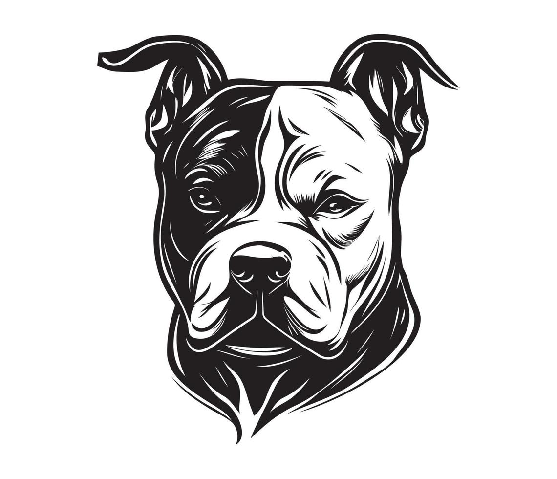 American bully Face, Silhouettes Dog Face, black and white American bully vector