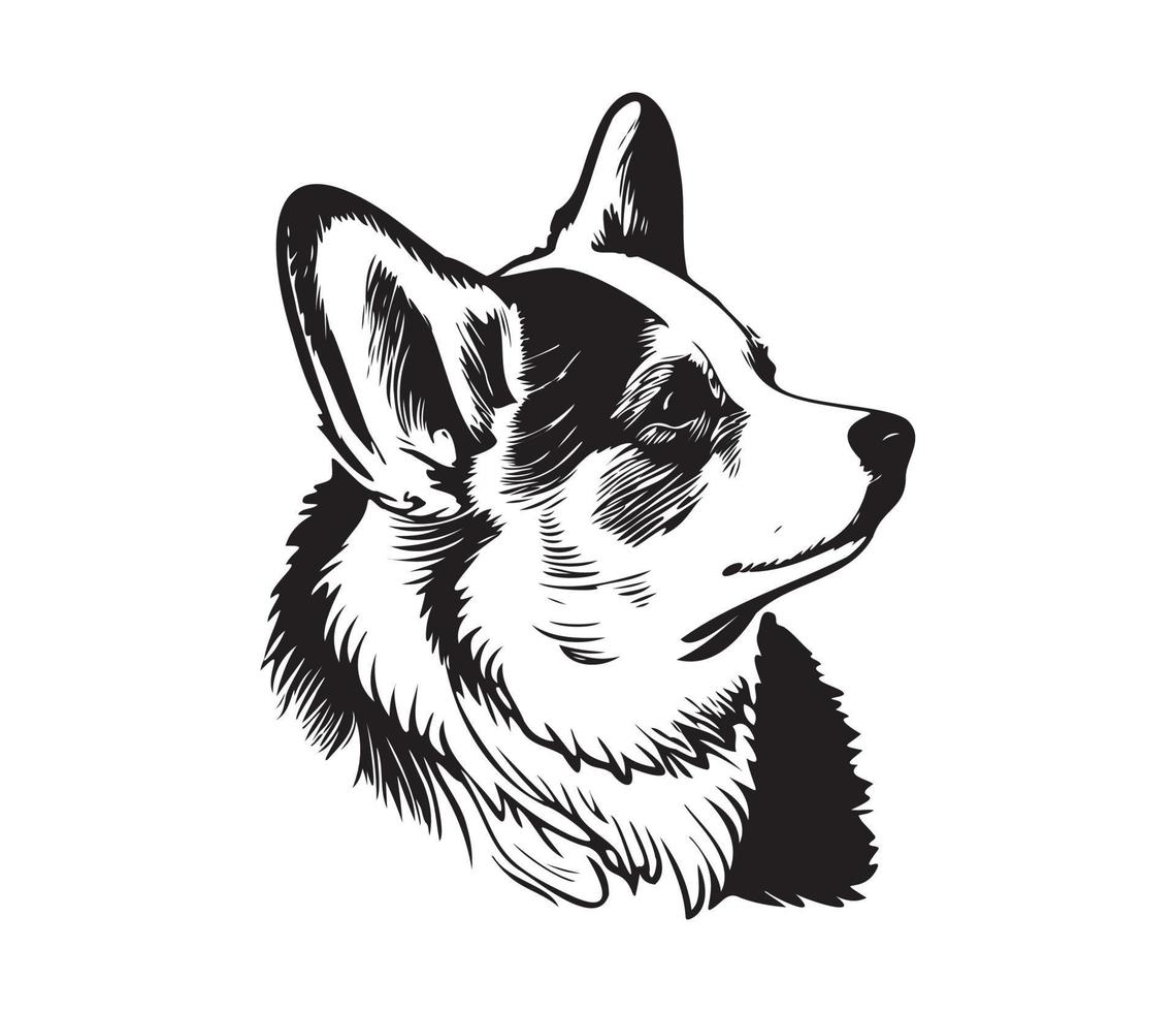 pembroke galés corgi rostro, silueta perro rostro, negro y blanco pembroke galés corgi vector