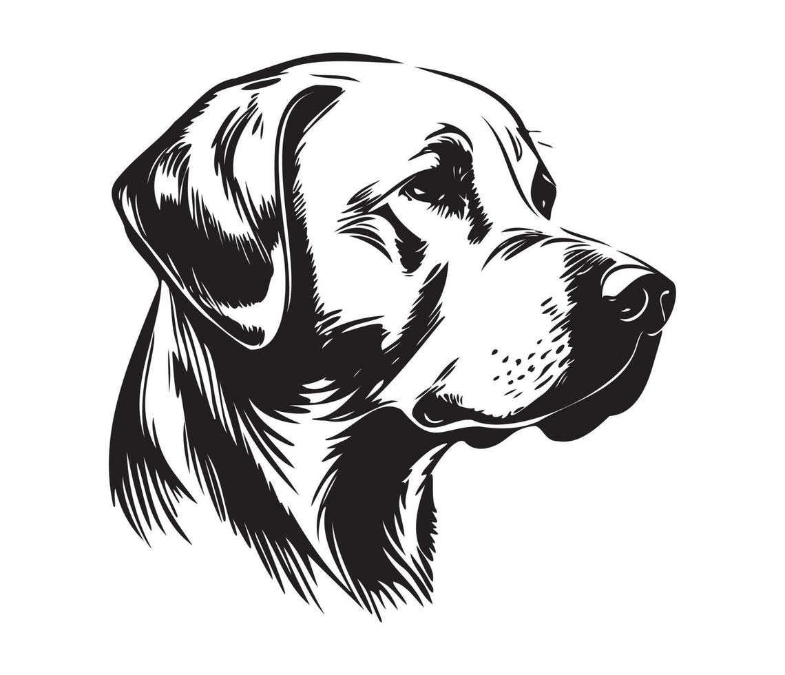 Labrador Retriever Face, Silhouette Dog Face, black and white Labrador Retriever vector