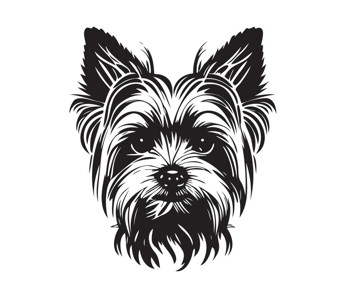 Yorkshire Terrier Face, Silhouette Dog Face, black and white Yorkshire Terrier vector