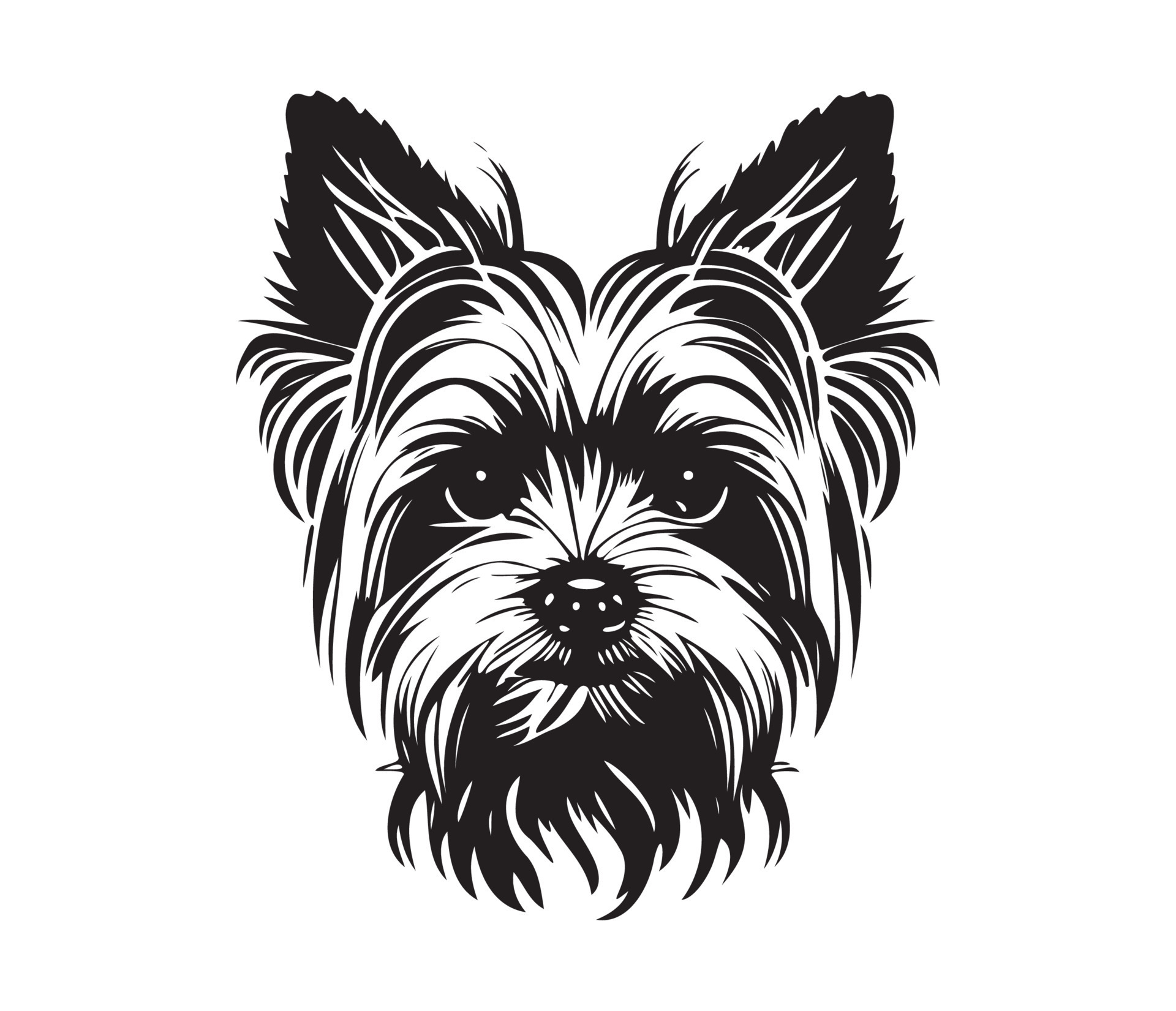 Yorkshire Terrier Face, Silhouette Dog Face, black and white Yorkshire