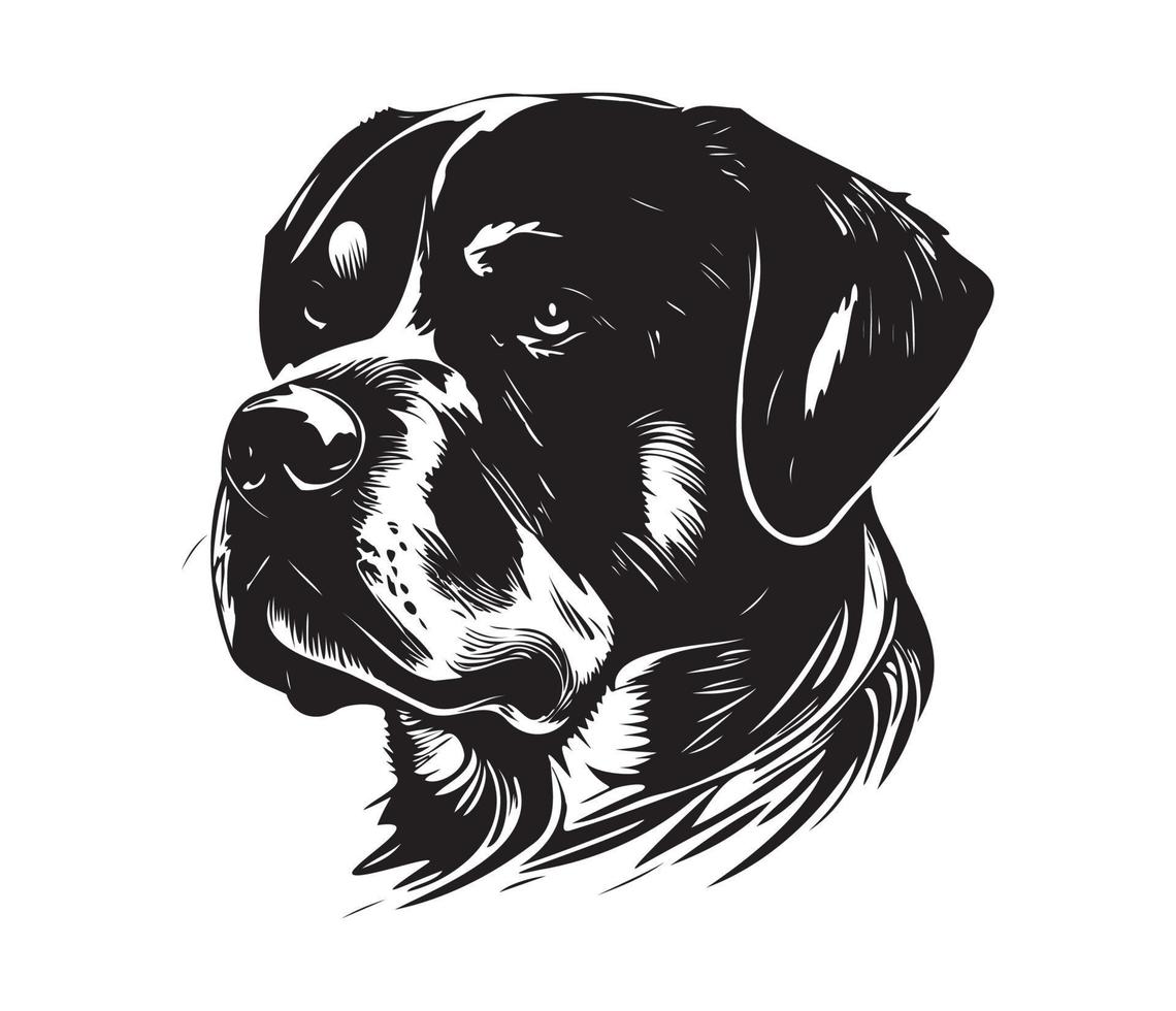 Rottweiler Face, Silhouette Dog Face, black and white Rottweiler vector