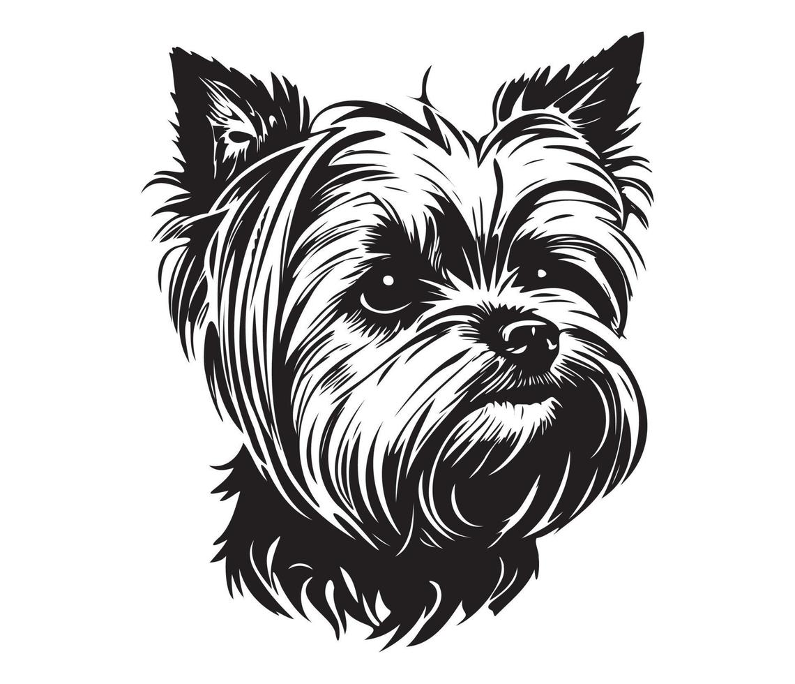 Yorkshire Terrier Face, Silhouette Dog Face, black and white Yorkshire Terrier vector
