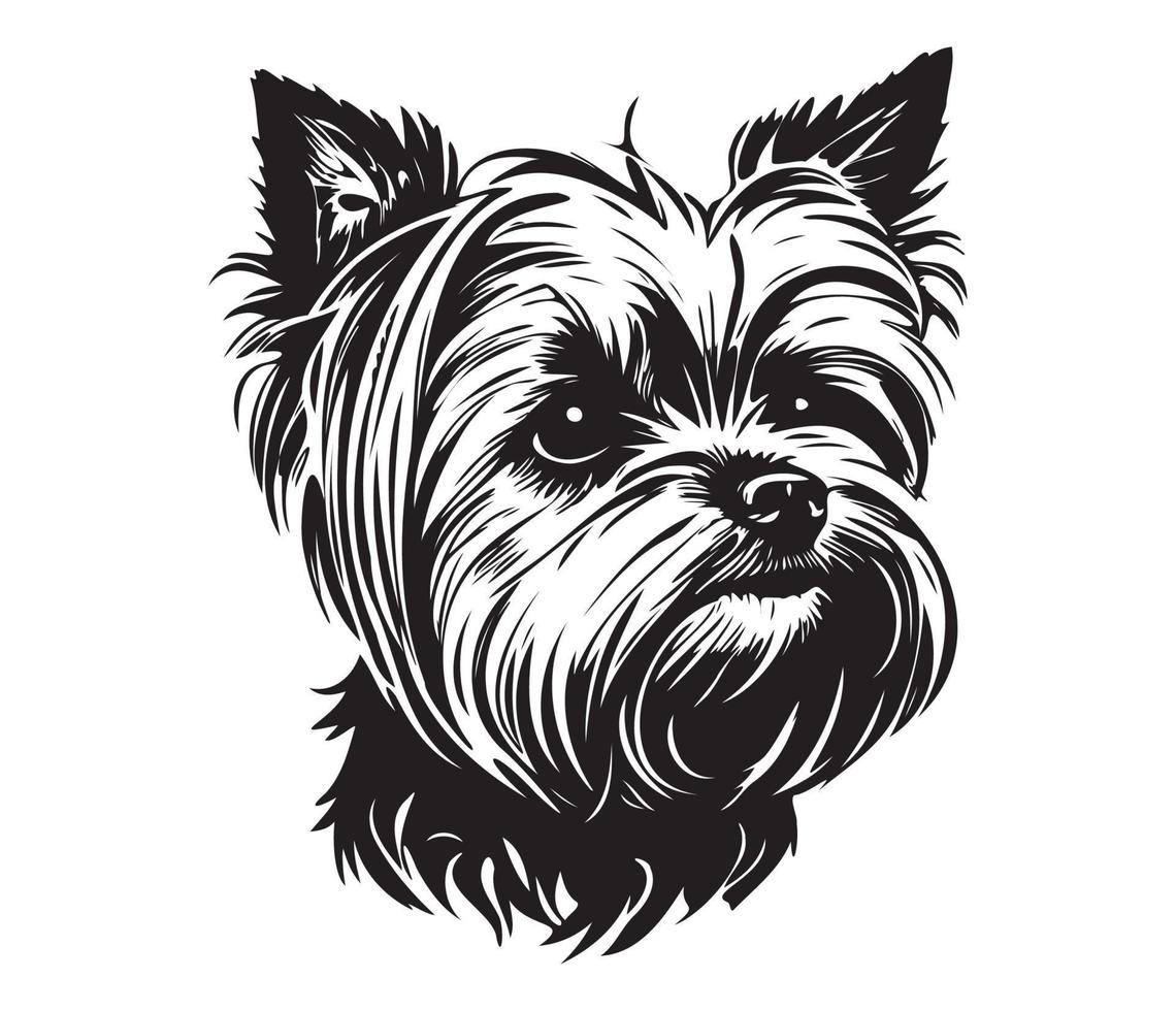 Yorkshire terrier rostro, silueta perro rostro, negro y blanco Yorkshire terrier vector