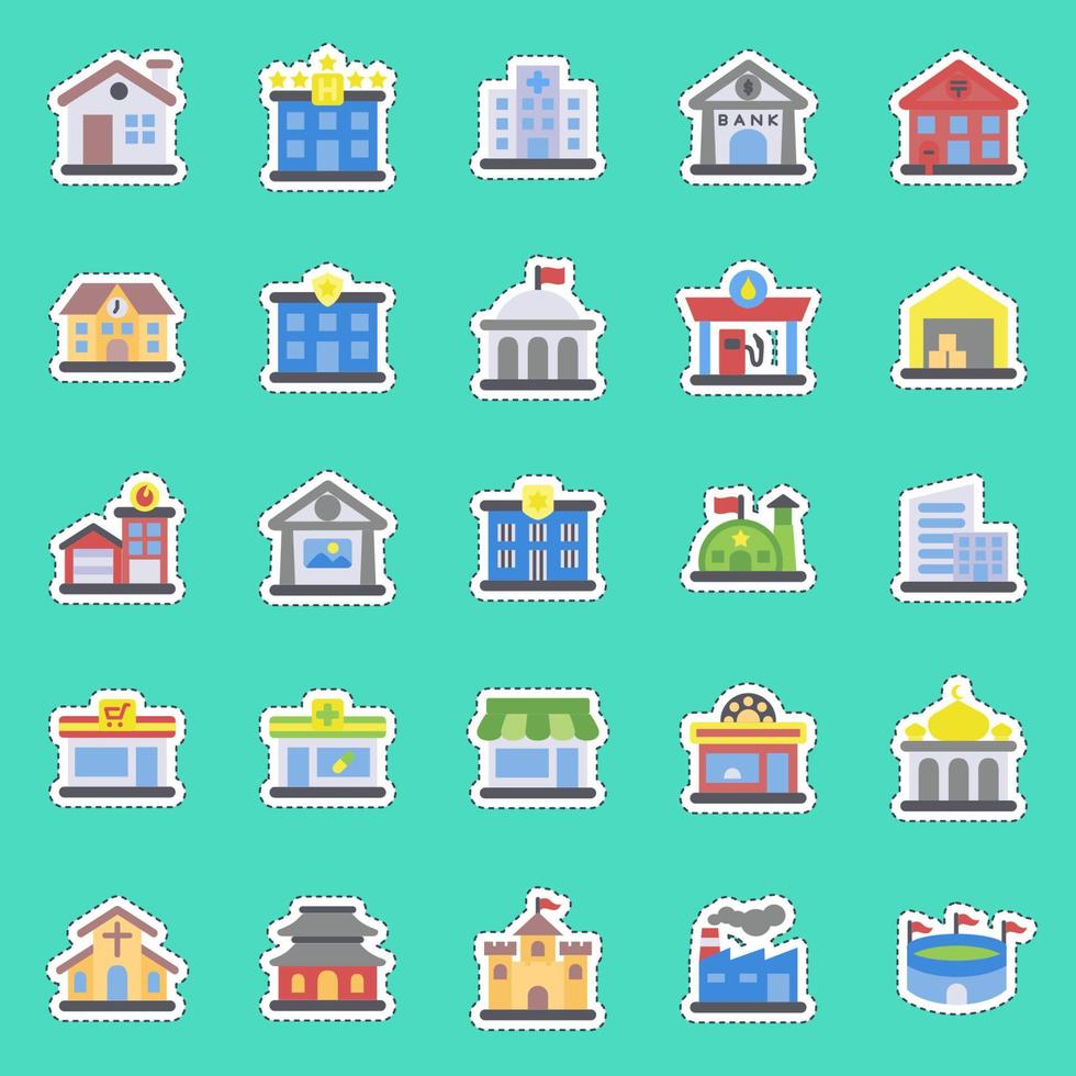 Sticker line cut set of building. Building elements. Good for prints, web, posters, logo, site plan, map, infographics, etc. vector