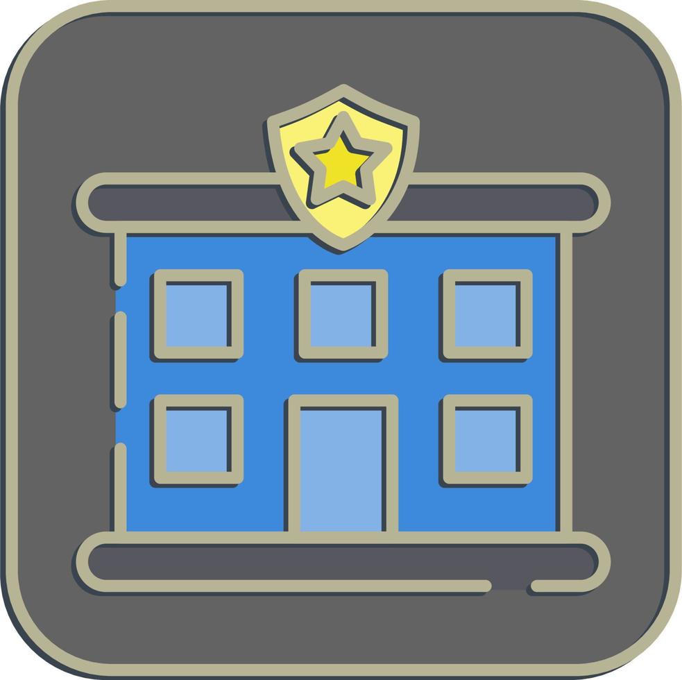 icono policía estación. edificio elementos. íconos en en relieve estilo. bueno para huellas dactilares, web, carteles, logo, sitio plan, mapa, infografía, etc. vector