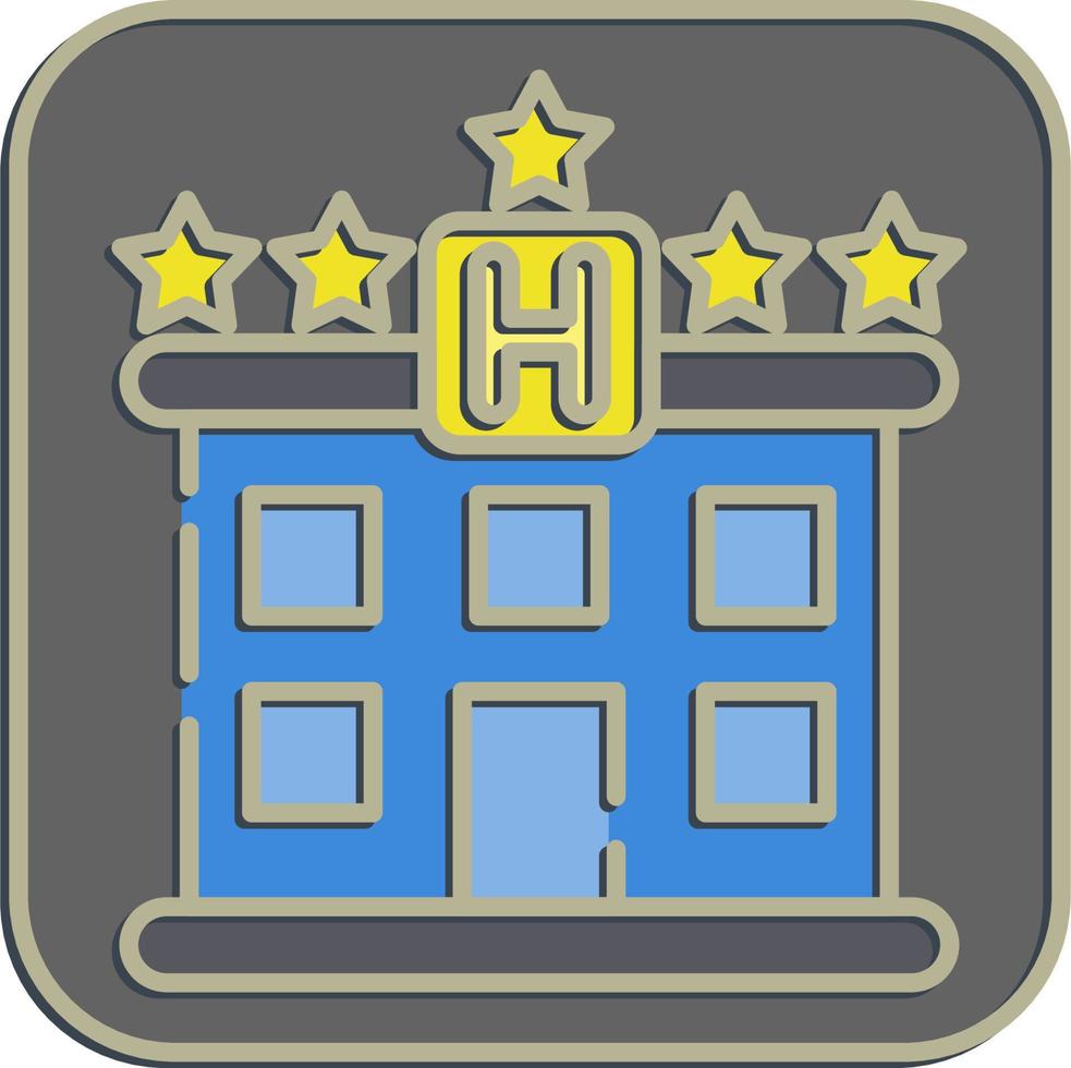 icono hotel. edificio elementos. íconos en en relieve estilo. bueno para huellas dactilares, web, carteles, logo, sitio plan, mapa, infografía, etc. vector