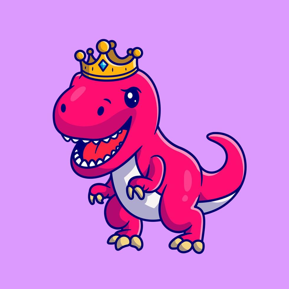 Cute Dinosaur Queen With Crown Cartoon Vector Icon Illustration. Animal Wildlife Icon Concept Isolated Premium Vector. Flat Cartoon Style