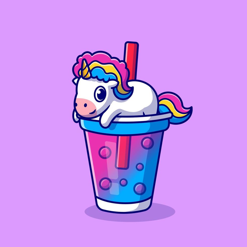 linda unicornio boba Leche té dibujos animados vector icono ilustración. animal bebida icono concepto aislado prima vector. plano dibujos animados estilo