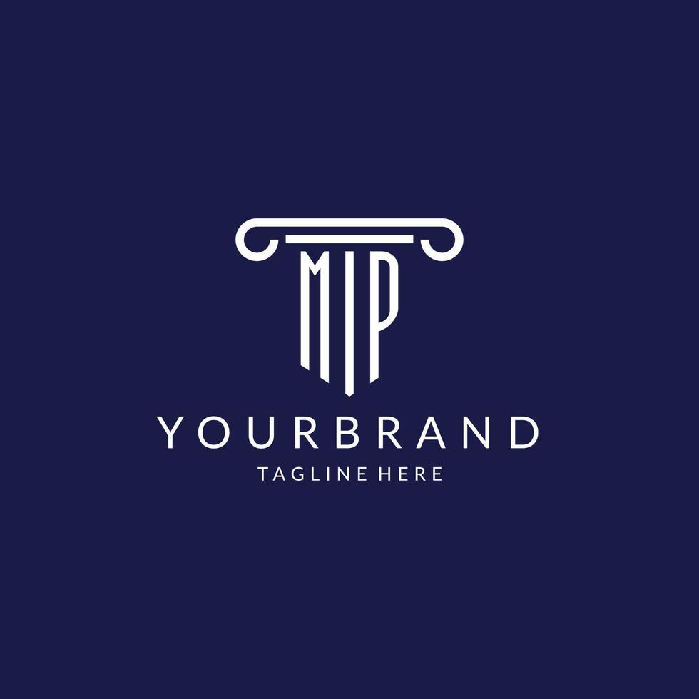 MP logo monogram with pillar shape designs vector
