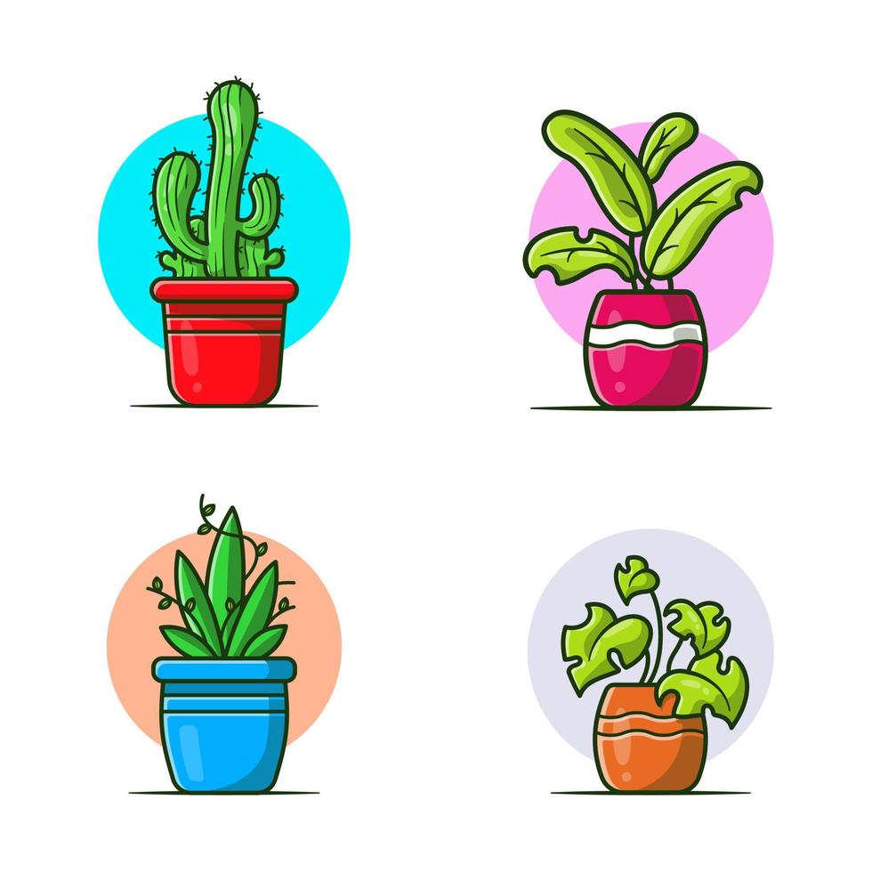 Plant Collection Set Cartoon Vector Icon Illustration. Nature Object Icon Concept Isolated Premium Vector. Flat Cartoon Style