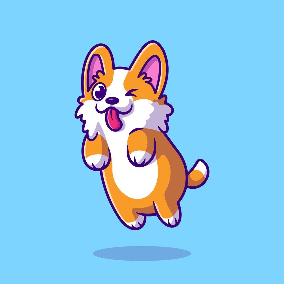 Cute Corgi Dog Jumping Cartoon Vector Icon Illustration. Animal Nature Icon Concept Isolated Premium Vector. Flat Cartoon Style