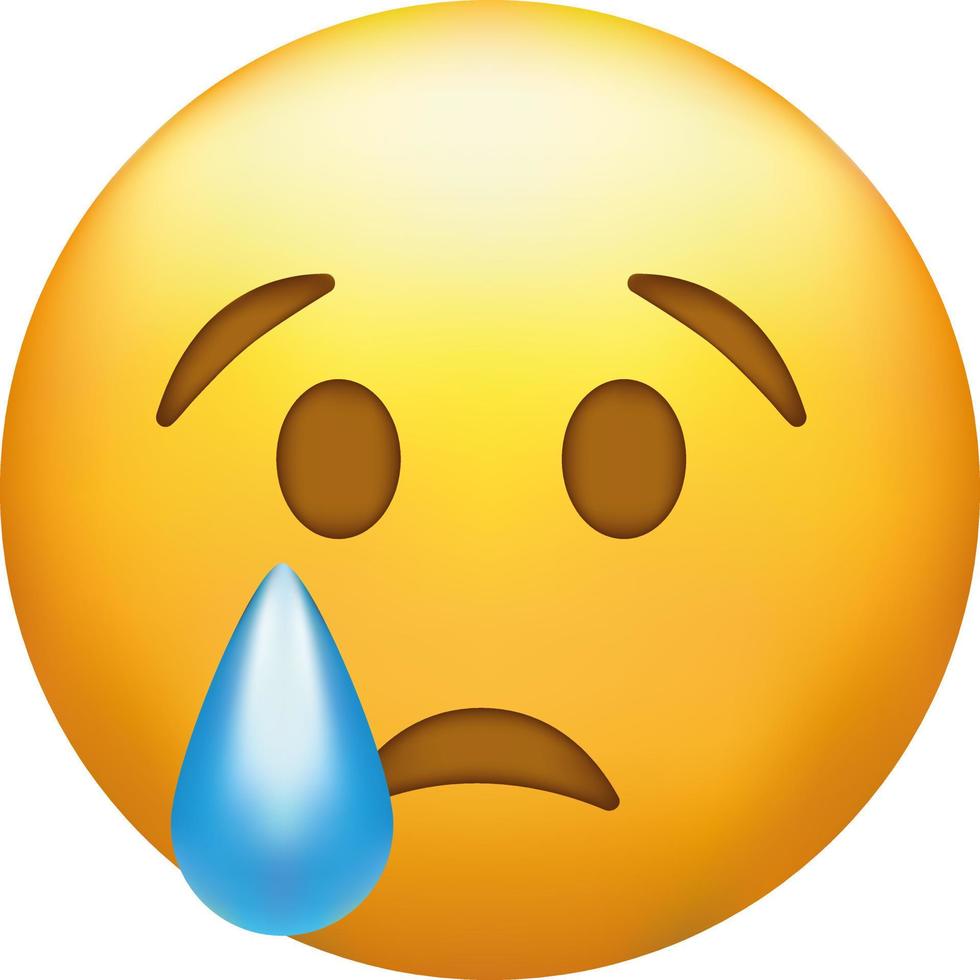 Crying emoji. Sad emoticon face with tear drop. vector