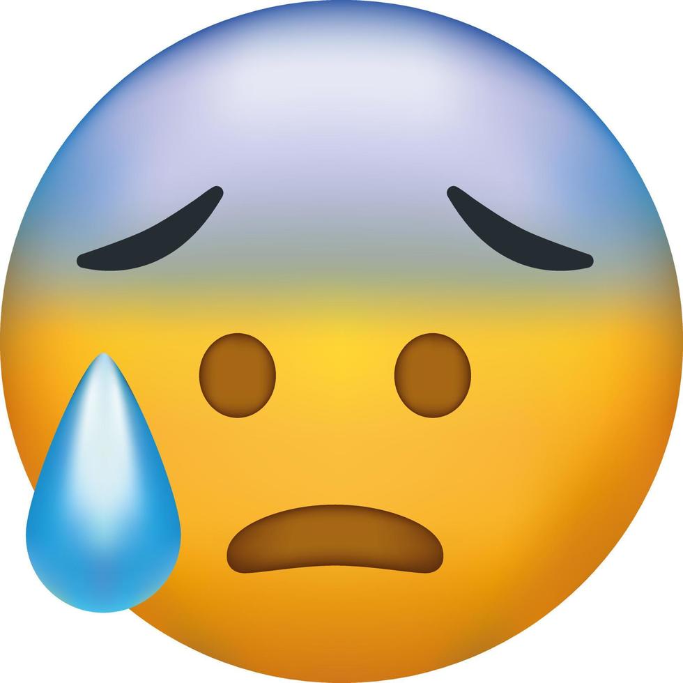 ansioso emoji con sudor. preocupado emoticon con azul frente y frío sudor goteo abajo vector