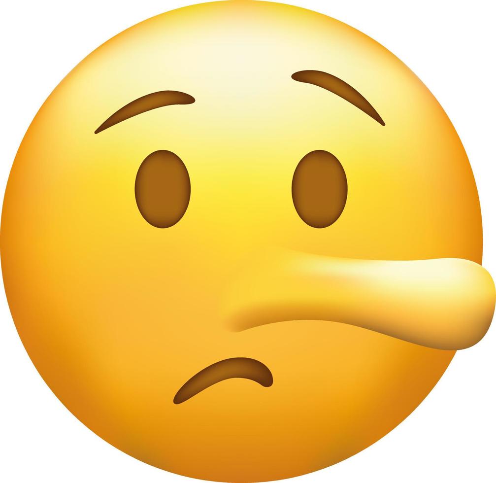 Liar emoji. Pinocchio emoticon with long nose, lying yellow face vector