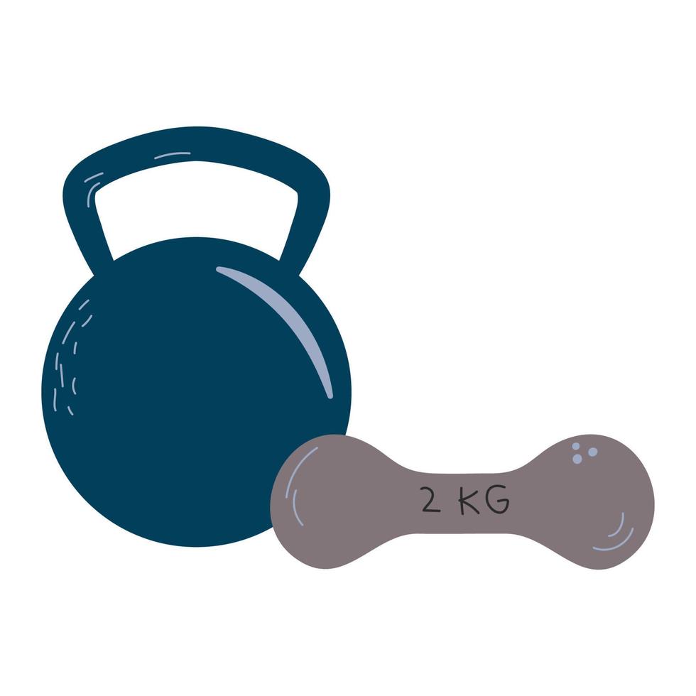 Clipart of kettlebell and dumbbell. Sport concept. Sports equipment. Vector stock illustration isolated on white background